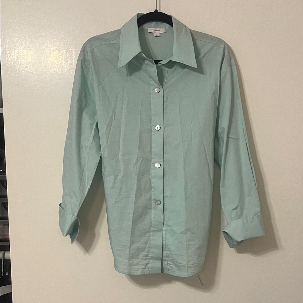 VINCE Light Green Collared Shirt Size Small
